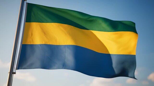 Gambian flag waving in sky