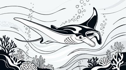 Manta ray swimming above coral reef for world ocean day © Farrel Lexxy