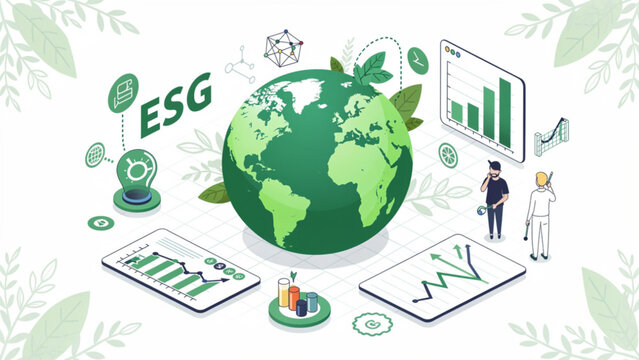 Environmental Sustainability Concept with Earth Globe eco data charts and green icons