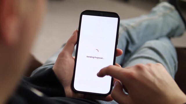 Brand manager sends a partnership proposal to a social media influencer via mobile marketplace app. High-quality UI, UX with successful confirmation. Perfect for digital marketing and creator economy