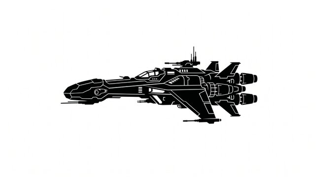 Black silhouette of a futuristic spacecraft or sci-fi starfighter with spaceship