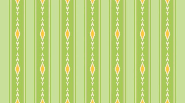 Seamless loop animation of an abstract decoration featuring geometric diamond shapes moving up and down continuously on a soft pastel green stripes layout