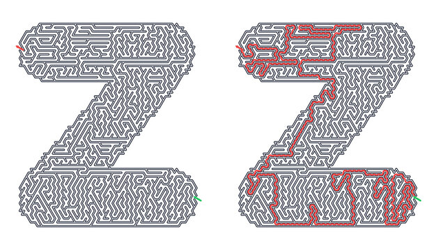 Maze designed in the shape of letter Z with pathways and challenges  