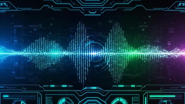 Futuristic Digital Audio Waveform Visualization Display.