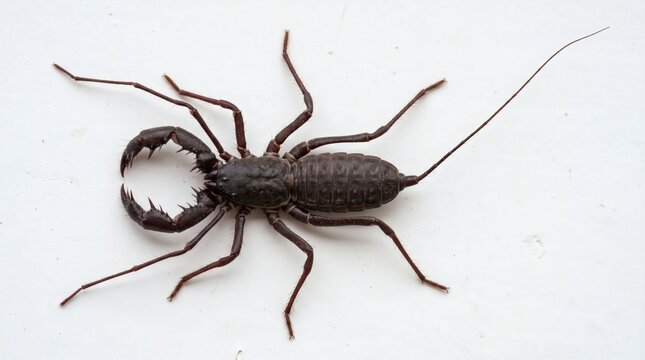 Close-up of a Whip Scorpion on a White Background, Isolated.