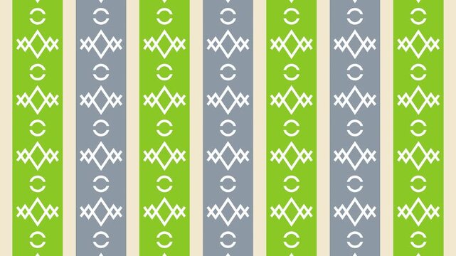 Seamless loop animation of an abstract geometric pattern moving up and down linearly on a solid dark and green stripes backdrop layout