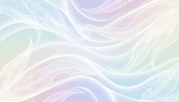 Abstract pastel background with delicate white feather-like swirls and flowing lines, evoking a sense of lightness and serenity.