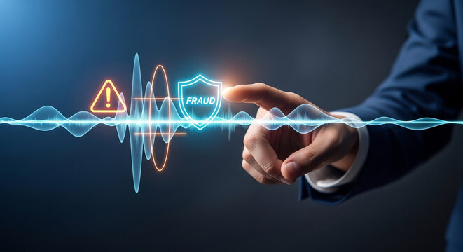 Cybersecurity Expert Detecting Financial Fraud and Voice Spoofing with Advanced AI Technology and Digital Signal Processing Protection Interface