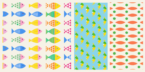 Colorful Fish Patterns And Variations On A Beige Background © Rathin