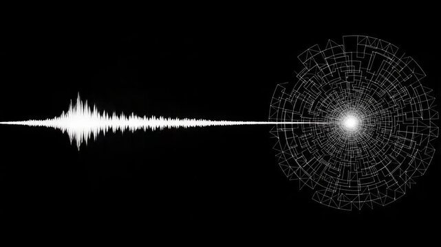 Dynamic Sound Wave Visualization, Audio Analysis, Digital Art, Abstract Design, Technology Environment, Close-Up Perspective