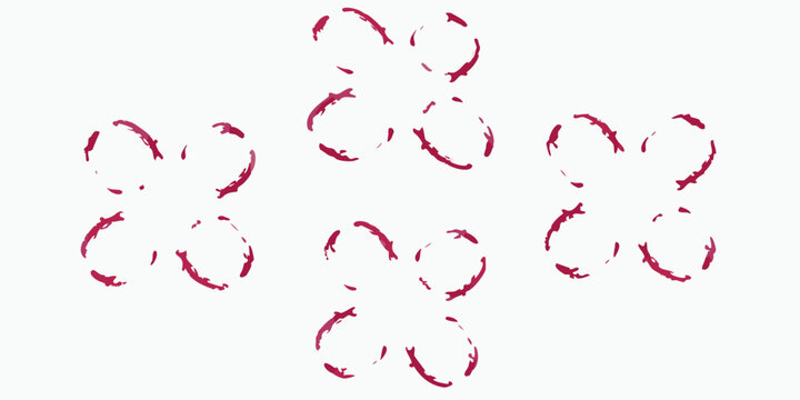 Wine ring stains five circular marks on a white background