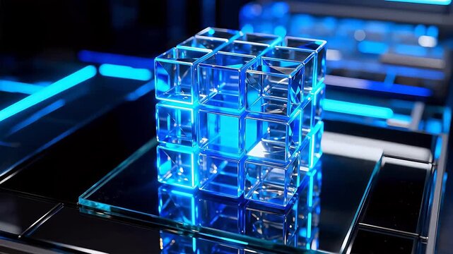 Blue glowing cube structure