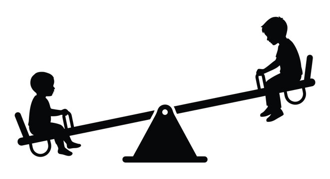 Two children playing on a seesaw a black silhouette against a white background silhouette teeter totter playground