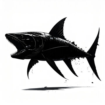 Fierce black tuna fish with sharp teeth illustration