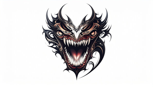 Fierce Dragon Head Tattoo Design Isolated on White