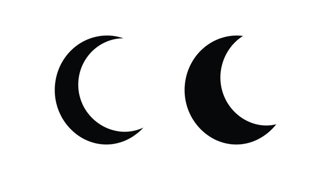 Two crescent moon shapes presented as a black silhouette against a white background silhouette phases lunar