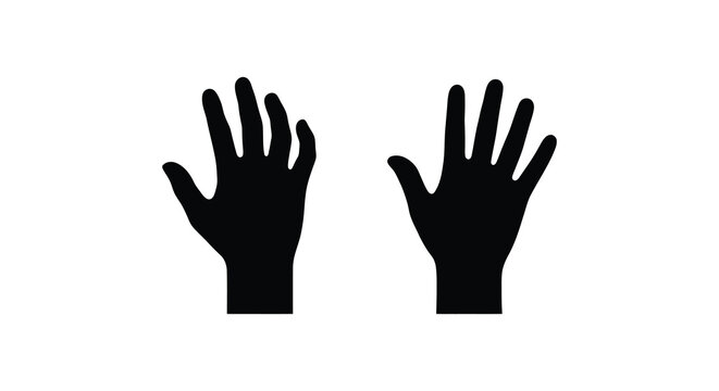 Two open human hands with palms facing forward depicted as a black silhouette hand gesture gestures
