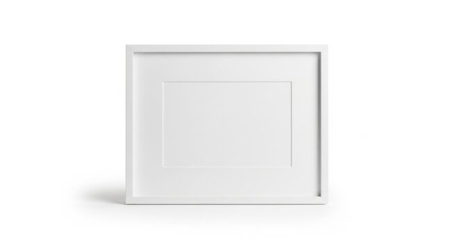 Minimalist white picture frame mockup, horizontal landscape photo frame with mat board, clean blank gallery frame for art display and interior design isolated on White Background
