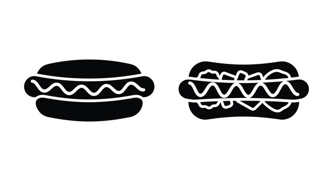 Two hot dog silhouettes with bun and condiment details on a white background silhouette hotdogs frankfurter