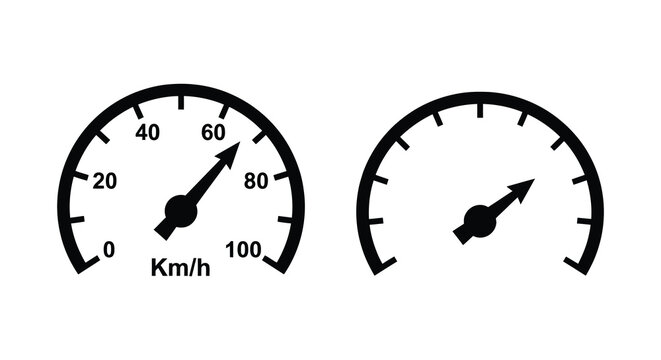 Two vehicle gauge silhouettes displaying speed and fuel levels on a white background silhouette speedometer dashboard