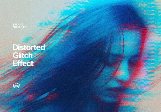 Distorted Glitch Photo Effect &ndash; Digital Glitch for Album Cover & Social Media (PSD)