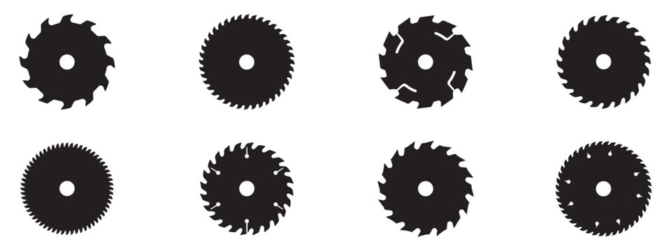 Circular saw blade icon set. Rotary cutting disc symbol. Carpentry wood work tool sign. Vector illustration. Vector Graphic. EPS 10