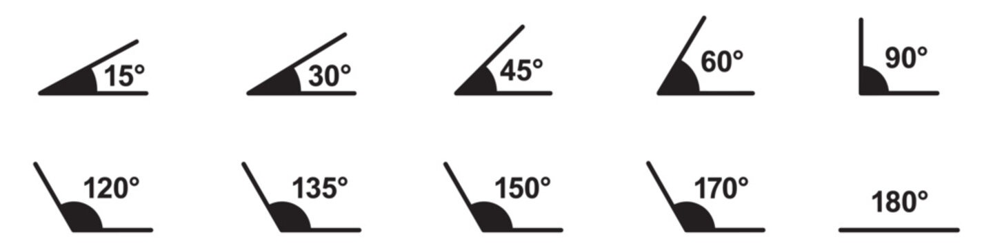 Geometry angles icon set. Mathematical degrees sign. Degree measurement indicators symbol. Vector illustration. Vector Graphic. EPS 10