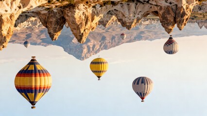 Fototapeta premium Hot air balloons flying over rocky landscape