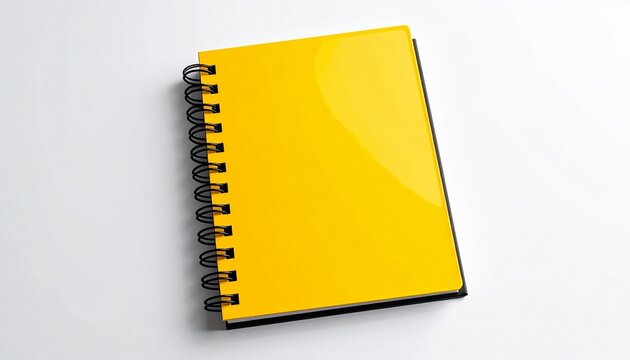 Glossy yellow spiral notebook with black coil binding, symbolizing stationery utility, bright design, and everyday writing organization.