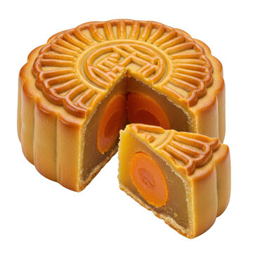 Delicious mooncake with egg yolk filling isolated on transparent background