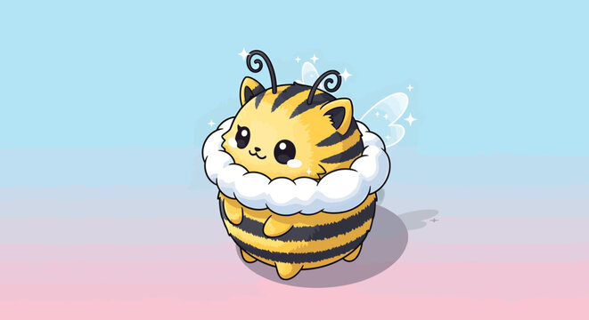 Cute cartoon tiger bee animal character.