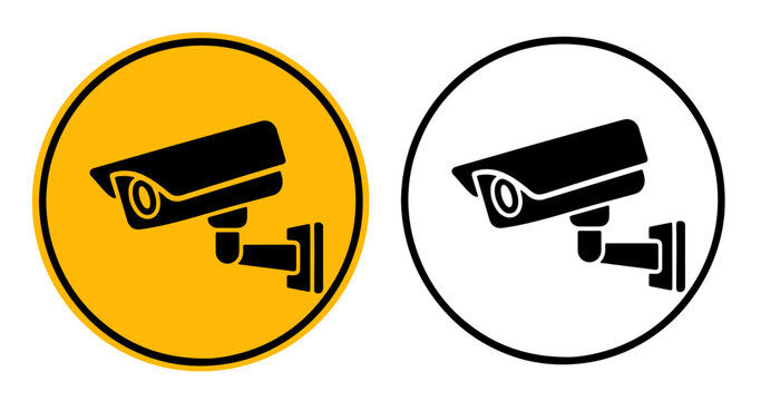 CCTV camera icon set. Security camera symbols. Surveillance and monitoring signs. Workplace safety and access control icons. For security system and signage design
