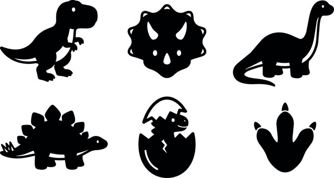 Black silhouette dinosaur collection with t rex triceratops brachiosaurus stegosaurus and hatchling