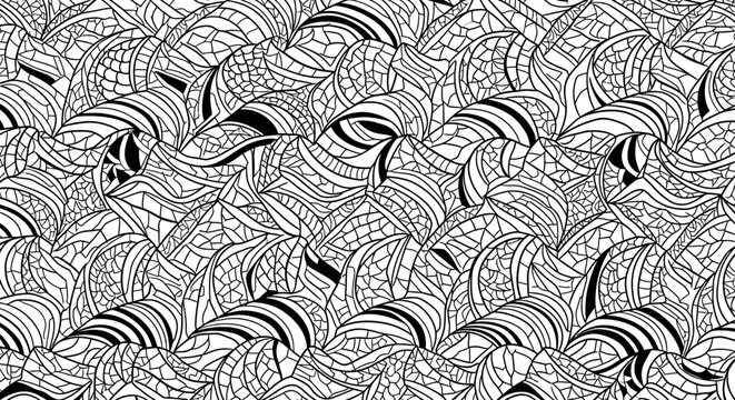 Black and white abstract zentangle pattern.