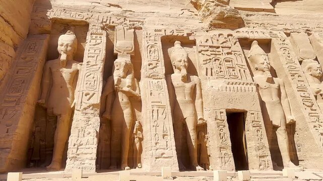 The Temple of Nefertari and the goddess Hathor near the Temple of Ramesses II at Abu Simbel, in southern Egypt, Nubia.
