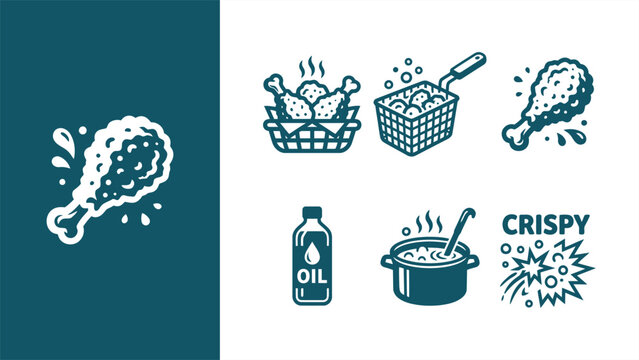 Fried Chicken Cooking Vector Icon Set