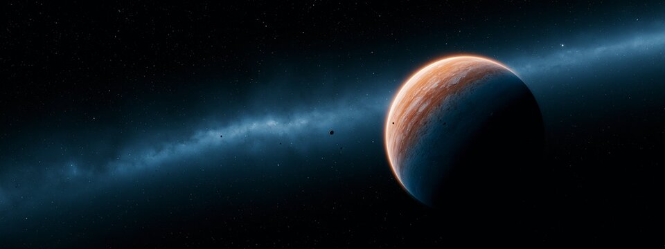 Cosmic Expanse: Distant World, Glowing Nebula, and Infinite Stars