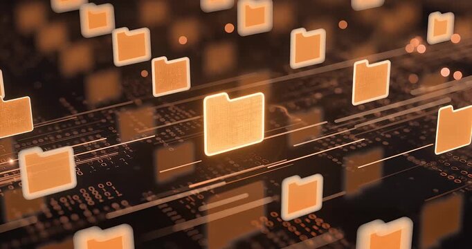 Digital folders representing data organization and information management in a network.