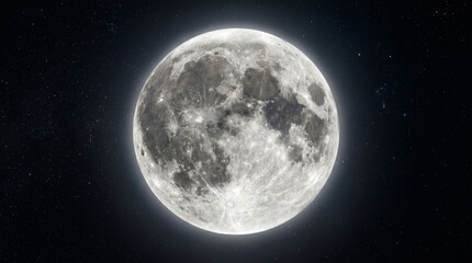 Fototapeta premium Glowing full moon in a starry night sky with a black background