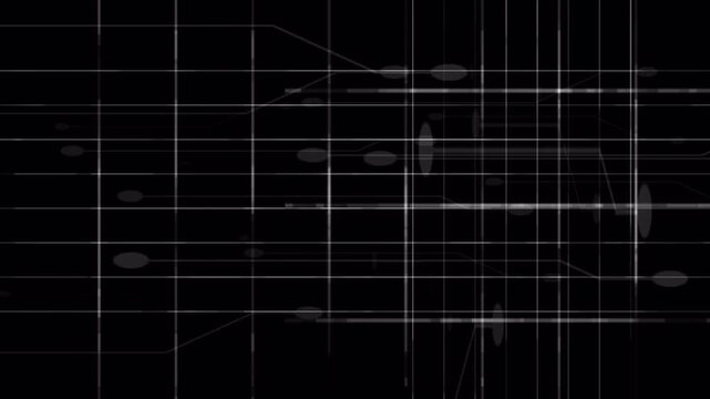 Abstract Digital Grid Overlay with Futuristic HUD Interface Lines on Black Background
