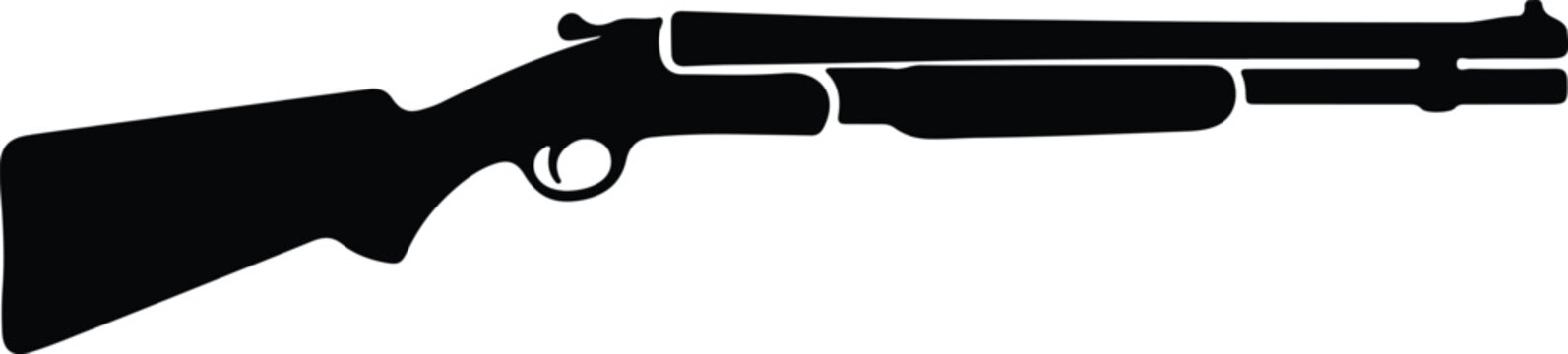 Silhouette vector classic pump action shotgun isolated object side view simple weapon icon design