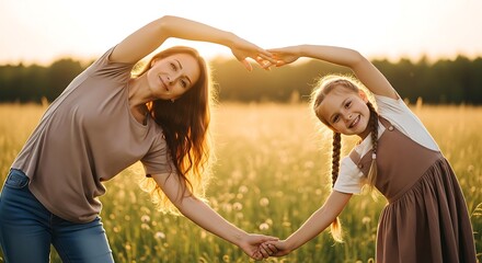 Fototapeta premium Mother and daughter in a field.