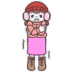 Fototapeta premium 寒さに震える女性のイラスト