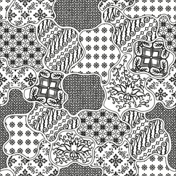 black and white seamless floral batik pattern