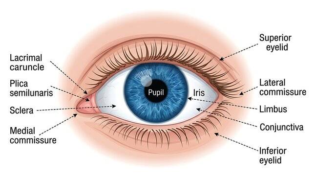 Human eye anatomy diagram labeling parts of the ocular system