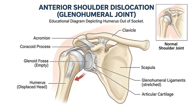 Anterior shoulder dislocation glenohumeral joint anatomy diagram