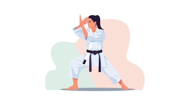 Karate Practitioner Performing Stance and Block Technique
