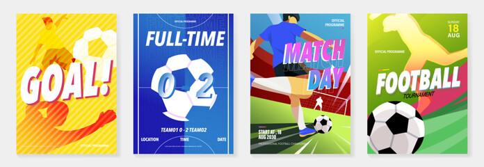 Obraz premium Football poster vector set. Global football championship templates for video thumbnails, advertising banners, social media posts, event flyers and print or digital promotion.