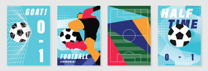 Obraz premium Football poster vector set. Global football championship templates for video thumbnails, advertising banners, social media posts, event flyers and print or digital promotion.