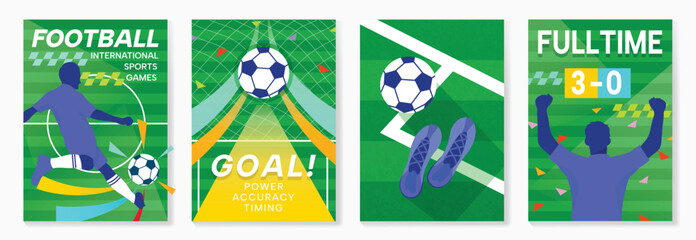 Obraz premium Football poster vector set. Global football championship templates for video thumbnails, advertising banners, social media posts, event flyers and print or digital promotion.